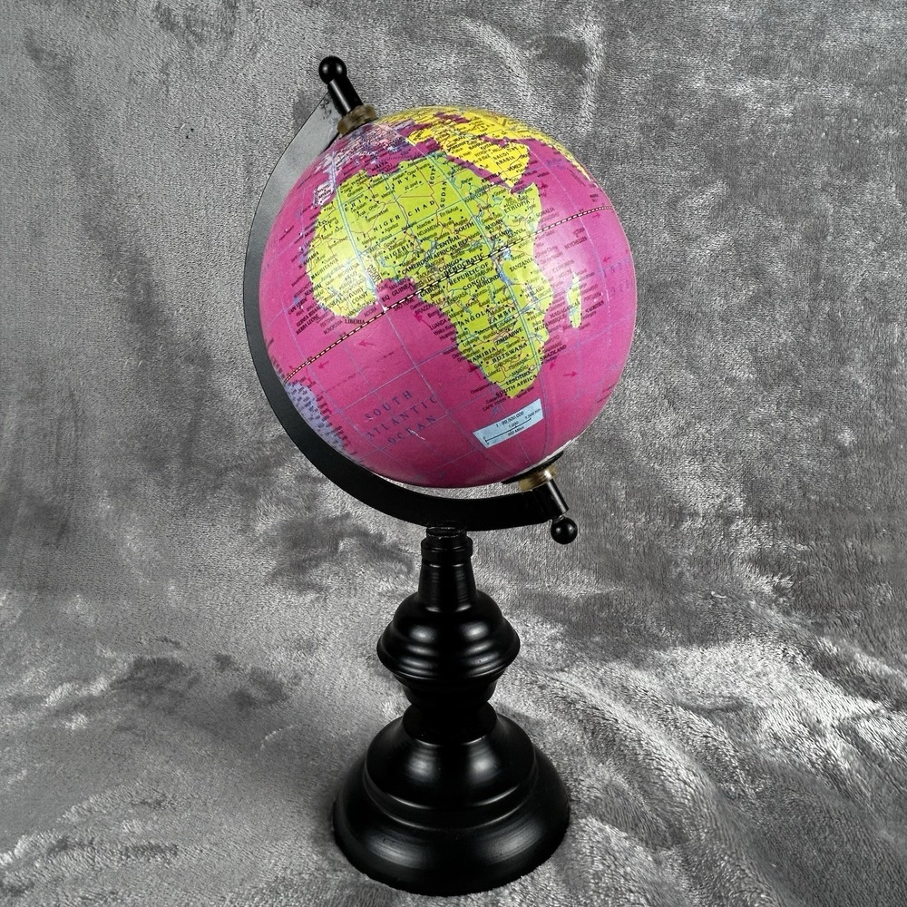 Small Old World Style Pink Decorative Globe Desk Top Size 11" Globe ~4" Diameter